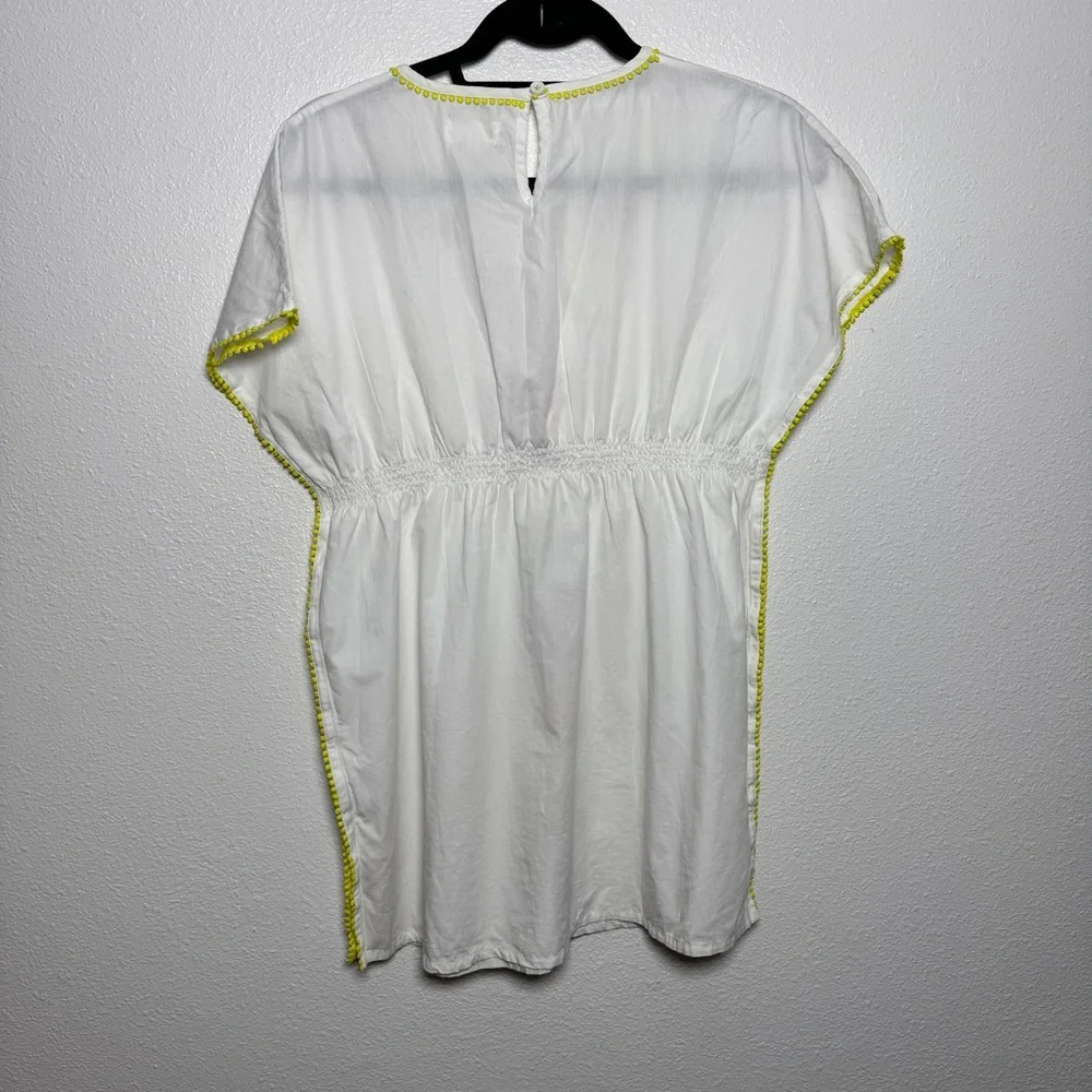 Mini Boden Fruit Embroidered Cover‎ Up 11-12 White Cotton Kaftan Girls Vacation